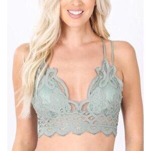 Crochet Sexy Bralette Removable Pads Cross Back Adjustable Strap Wirefree SAGE